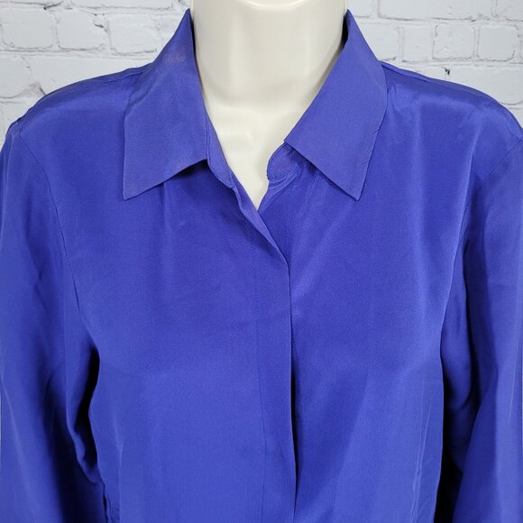Rory Beca Blue 100% Silk Open Back Snap Closure Long Sleeve Top USA Small S - Picture 11 of 16